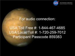1-720-259-7012 Participant Passcode 859383 NASAWATCH.COM