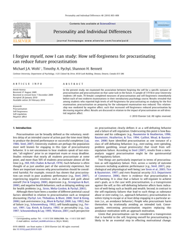 Procrastination and Self-Forgiveness Immediately Accepted 26 January 2010 Before Each of Two Midterm Examinations in Their Introductory Psychology Course