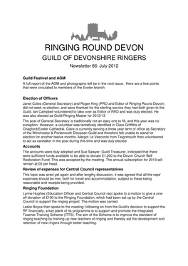 RINGING ROUND DEVON GUILD of DEVONSHIRE RINGERS Newsletter 86: July 2012