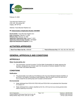 Activities Approved General Approvals and Conditions