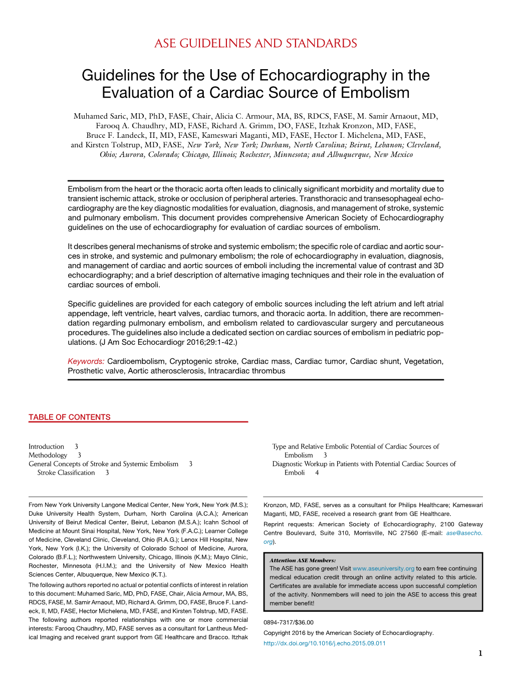 Guidelines for the Use of Echocardiography in the Evaluation of a Cardiac Source of Embolism