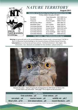 NATURE TERRITORY August 2011 Newsletter of the Northern Territory Field Naturalists Club Inc