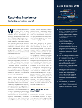 Resolving Insolvency New Funding and Business Survival