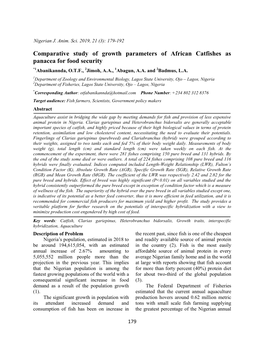 Comparative Study of Growth Parameters of African Catfishes As Panacea for Food Security