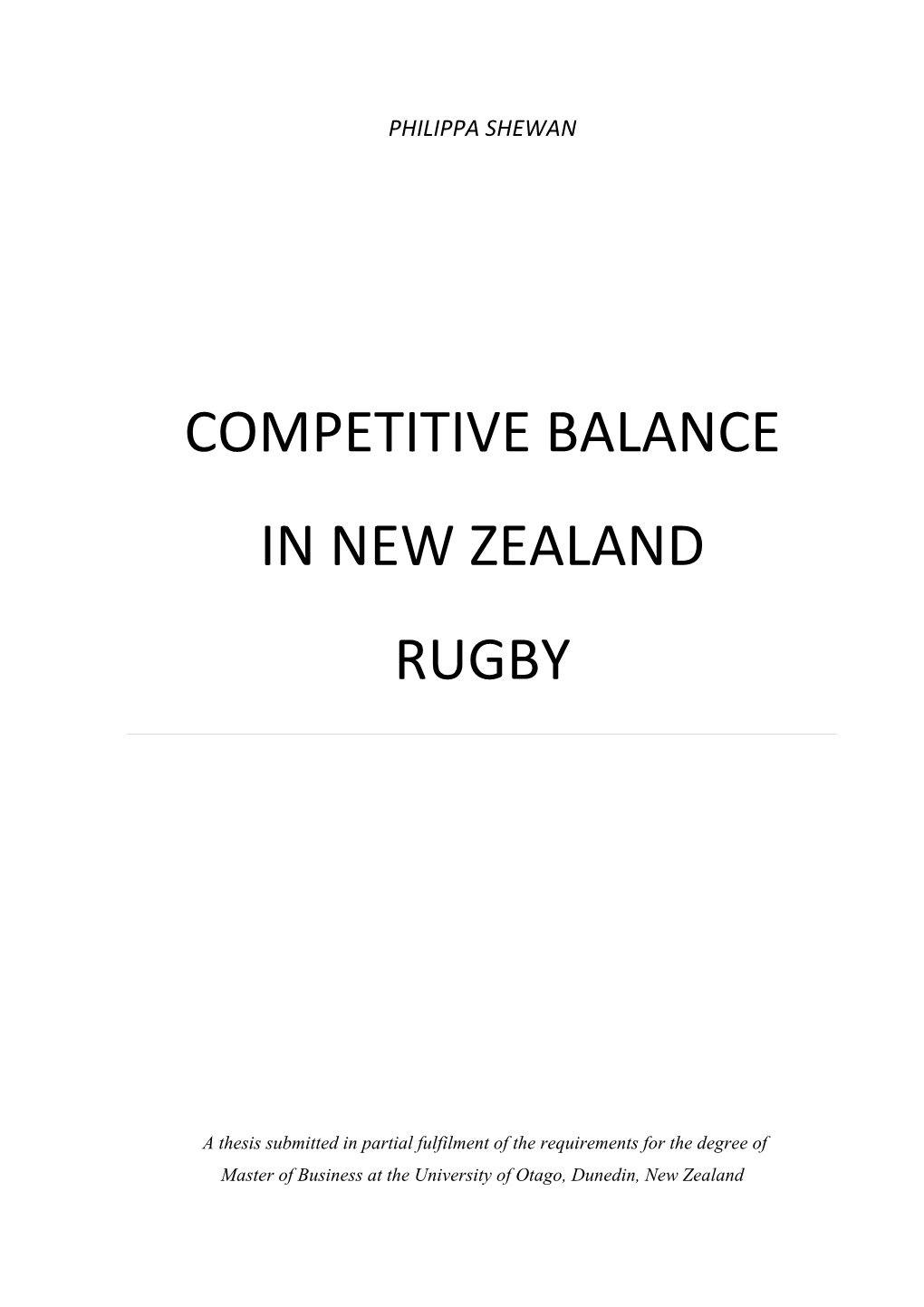 Competitive Balance in New Zealand Rugby