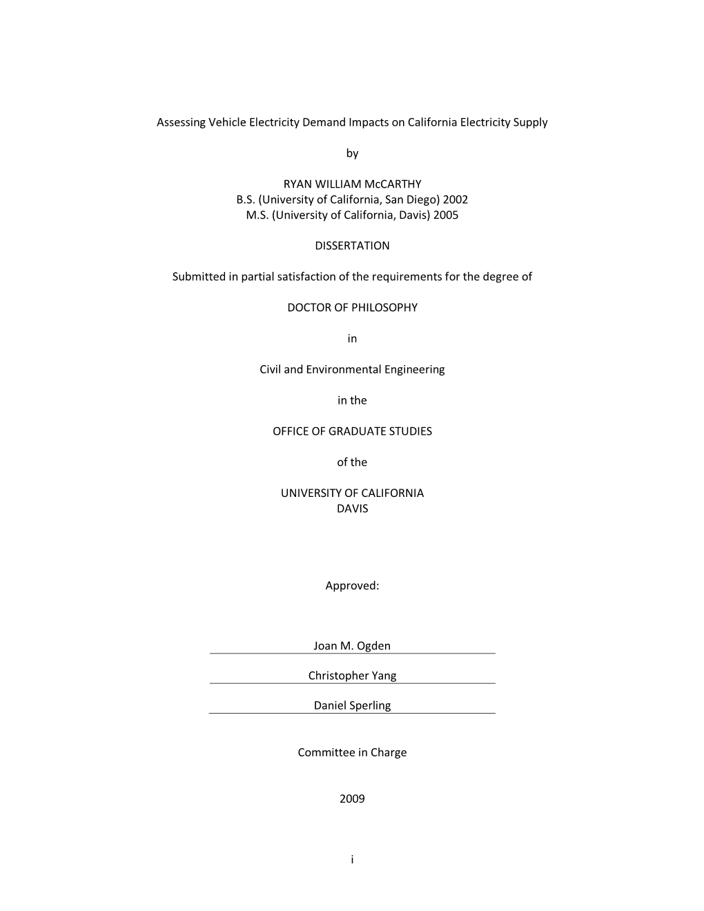 I Assessing Vehicle Electricity Demand Impacts On