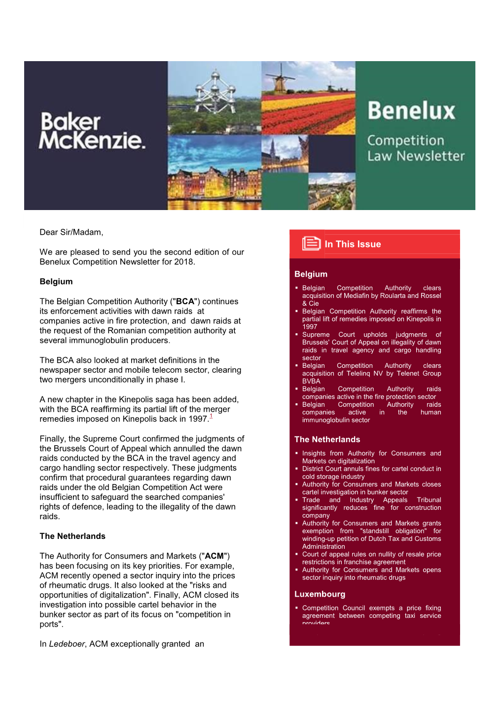 Benelux Competition Law Newsletter 2018/2