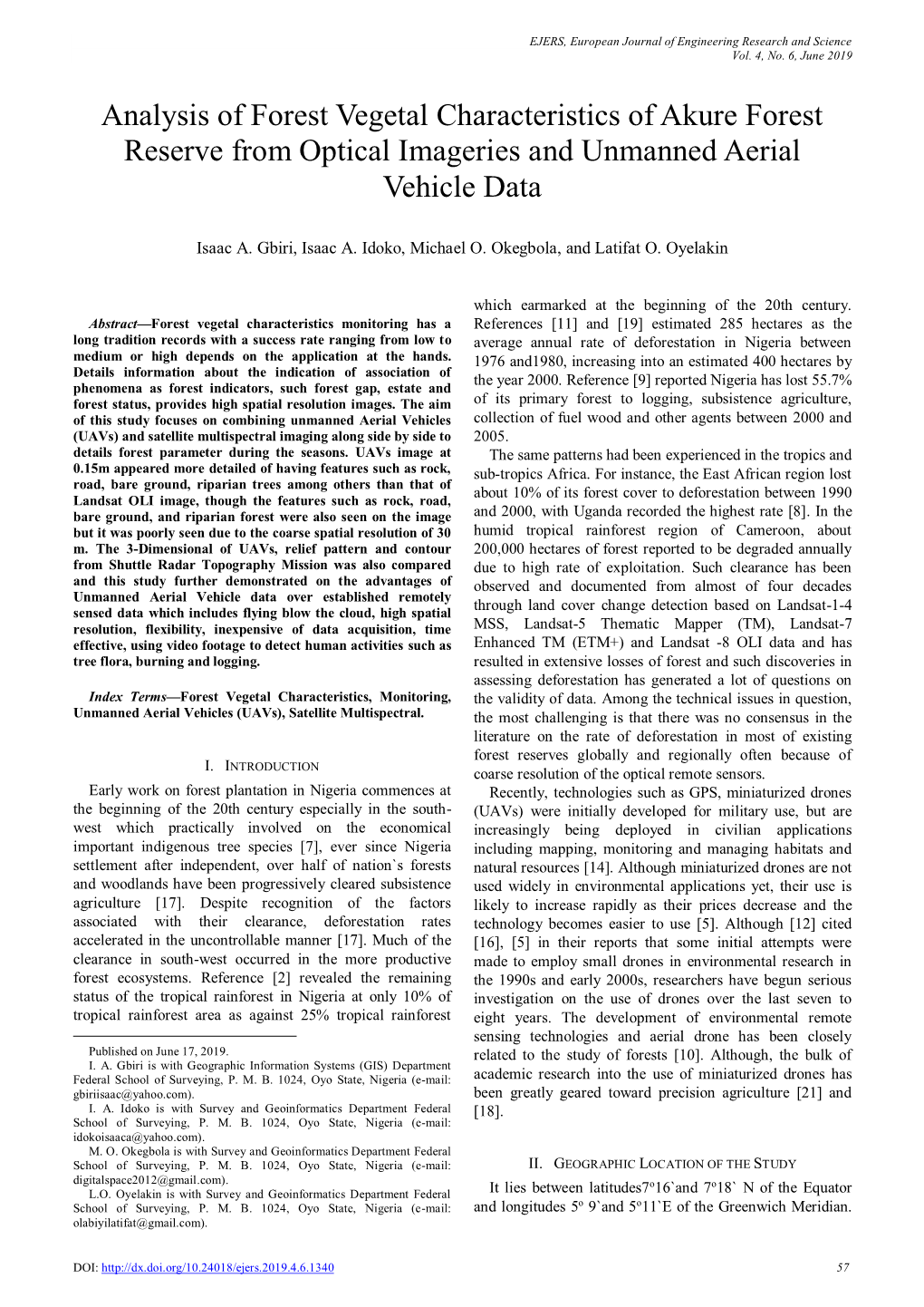 Analysis of Forest Vegetal Characteristics of Akure Forest Reserve from Optical Imageries and Unmanned Aerial Vehicle Data