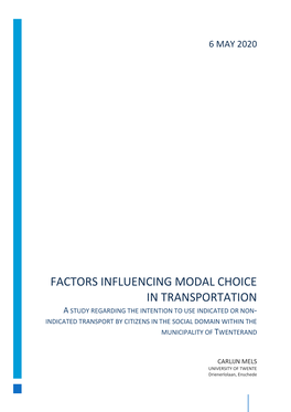 Factors Influencing Modal Choice in TRANSPORTATION