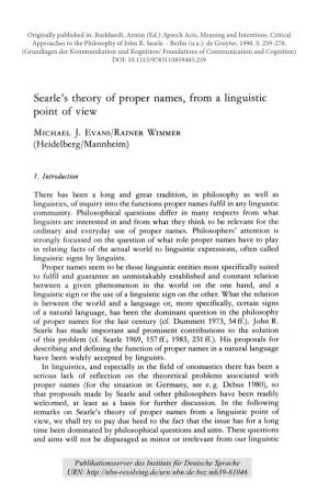 Searle's Theory of Proper Names, from a Linguistic Point of View