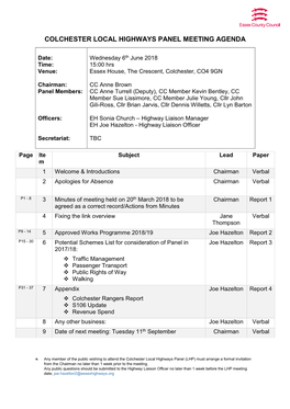 Colchester Local Highways Panel Meeting Agenda