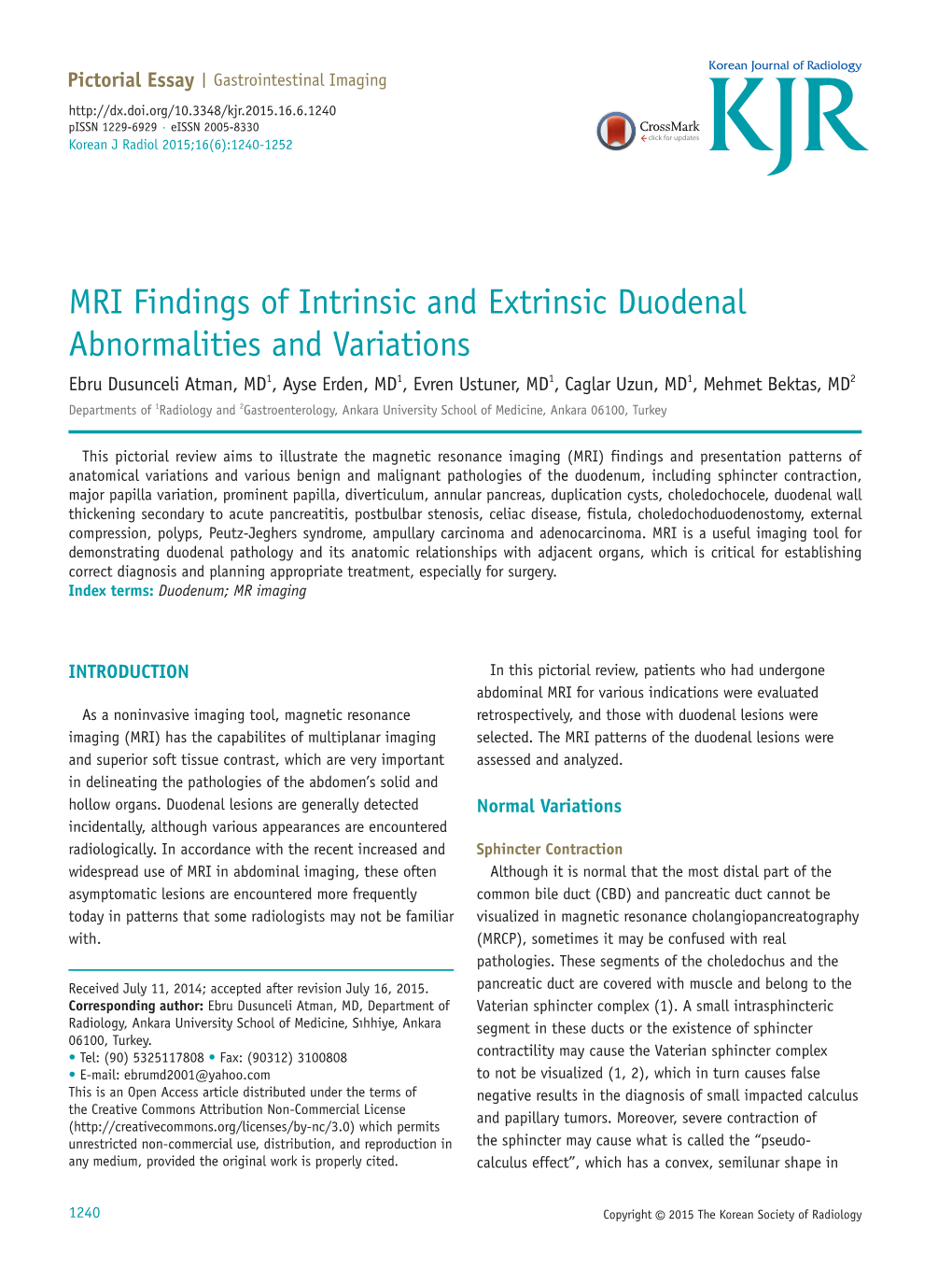 MRI Findings of Intrinsic and Extrinsic Duodenal Abnormalities And