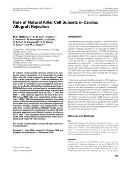 Role of Natural Killer Cell Subsets in Cardiac Allograft Rejection
