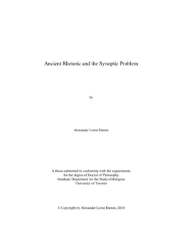 Ancient Rhetoric and the Synoptic Problem