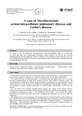 A Case of Mycobacterium Avium-Intracellulare Pulmonary Disease and Crohn’S Disease