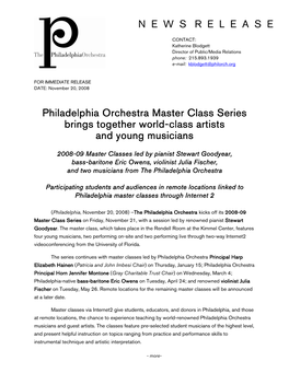 N E W S R E L E a S E Philadelphia Orchestra Master Class Series Adelphia Orchestra Master Class Series Brings Togeth