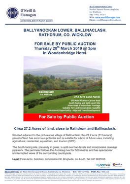 FOR SALE by PUBLIC AUCTION Thursday 28Th March 2019 @ 3Pm in Woodenbridge Hotel