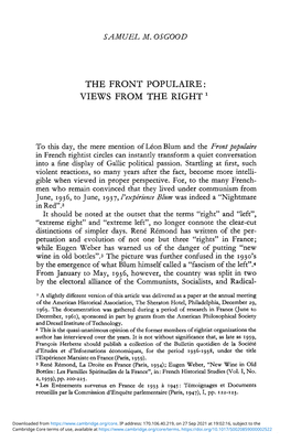 The Front Populaire: Views from the Right 1