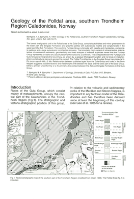 Geology of the Folldal Area, Southern Trondheirr Region Caledonides, Norway