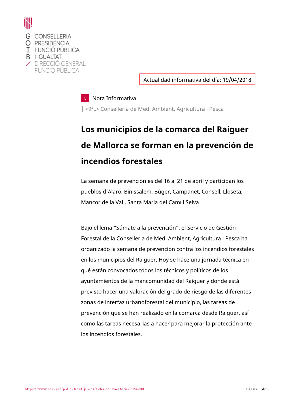 Los Municipios De La Comarca Del Raiguer De Mallorca Se Forman En La Prevención De Incendios Forestales