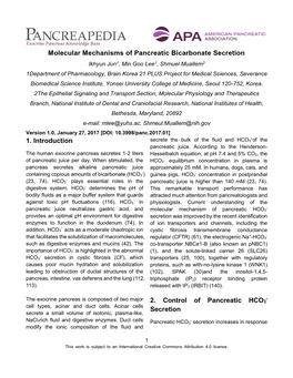 Molecular Mechanisms of Pancreatic Bicarbonate Secretion. Version