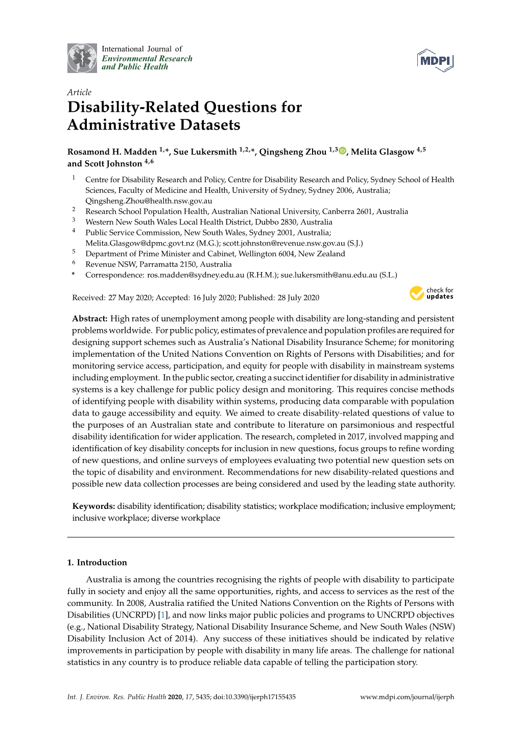 Disability-Related Questions for Administrative Datasets