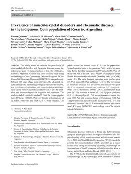 Prevalence of Musculoskeletal Disorders and Rheumatic Diseases in the Indigenous Qom Population of Rosario, Argentina