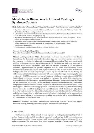 Metabolomic Biomarkers in Urine of Cushing's Syndrome Patients