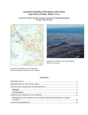 Annotated Checklists of Bryophytes and Lichens Cape Prince of Wales, Alaska, U.S.A