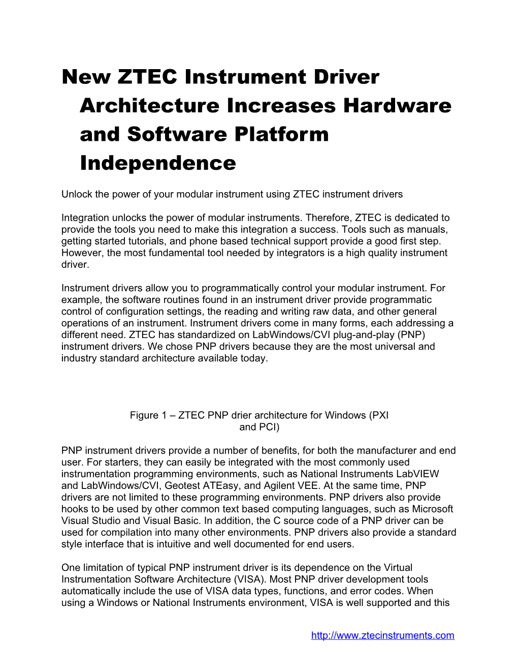 New ZTEC Instrument Driver Architecture Increases Hardware and Software Platform Independence