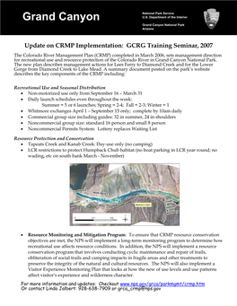 Update on CRMP Implementation: GCRG Training Seminar, 2007