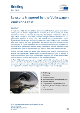 Lawsuits Triggered by the Volkswagen Emissions Case