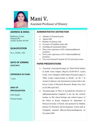 Mani V. Assistant Professor of History