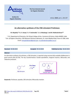An Alternative Synthesis of the CNS Stimulant Prolintane