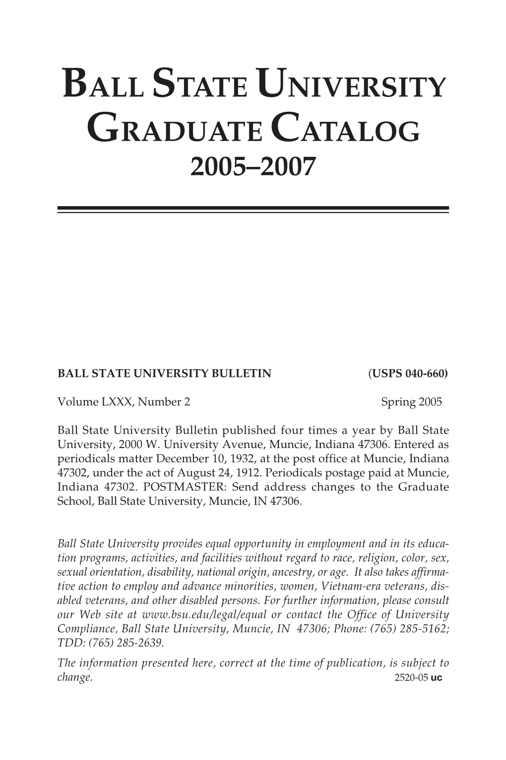 Ball State University Graduate Catalog 2005–2007
