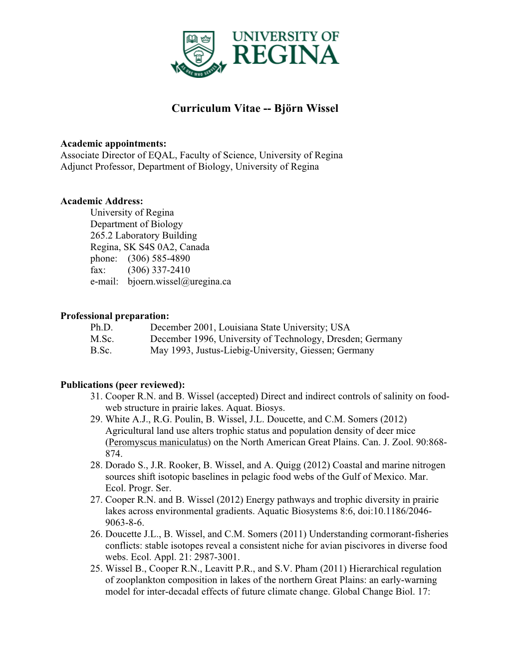 Curriculum Vitae -- Björn Wissel