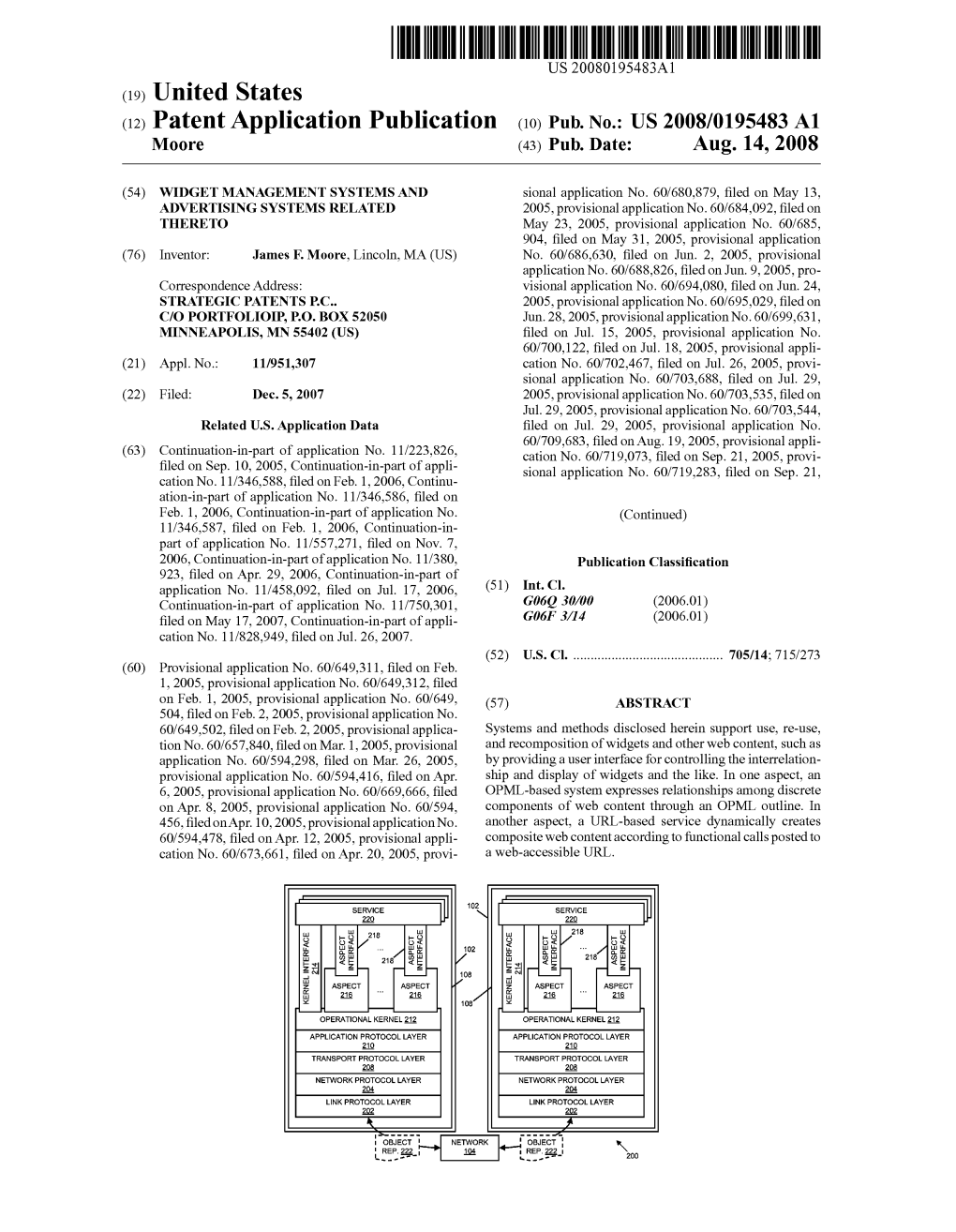 (12) Patent Application Publication (10) Pub. No.: US 2008/0195483 A1 M00re (43) Pub
