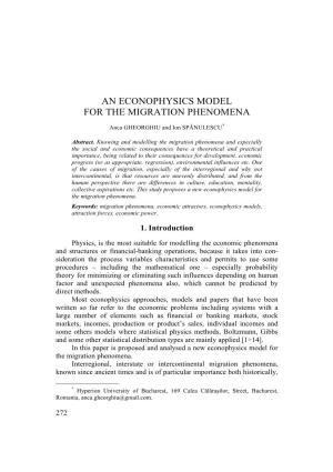 An Econophysics Model for the Migration Phenomena
