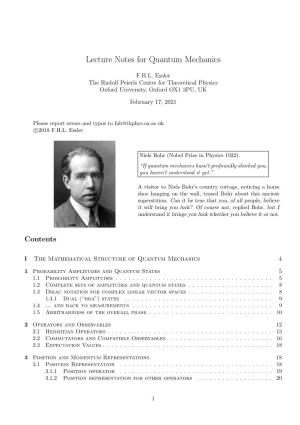 Lecture Notes for Quantum Mechanics