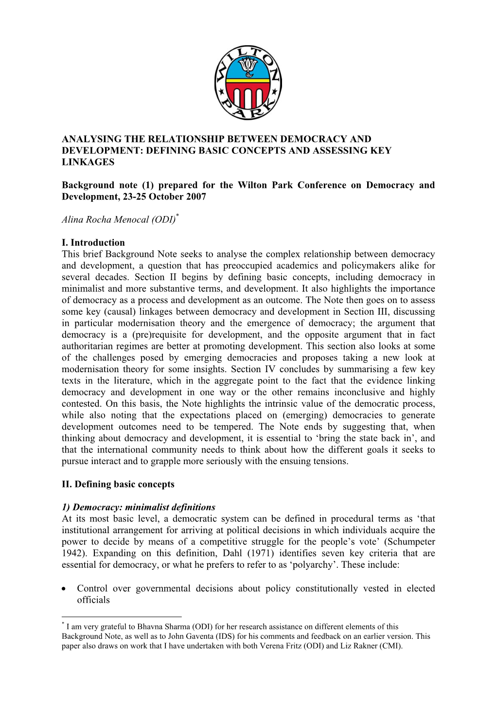 Analysing the Relationship Between Democracy and Development: Defining Basic Concepts and Assessing Key Linkages