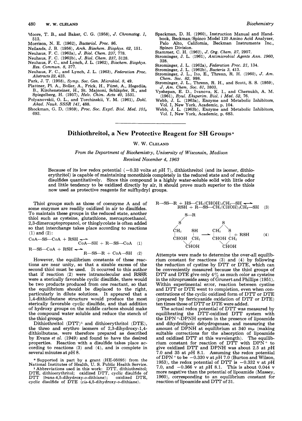 Dithiothreitol, a New Protective Reagent for SH Groups* W