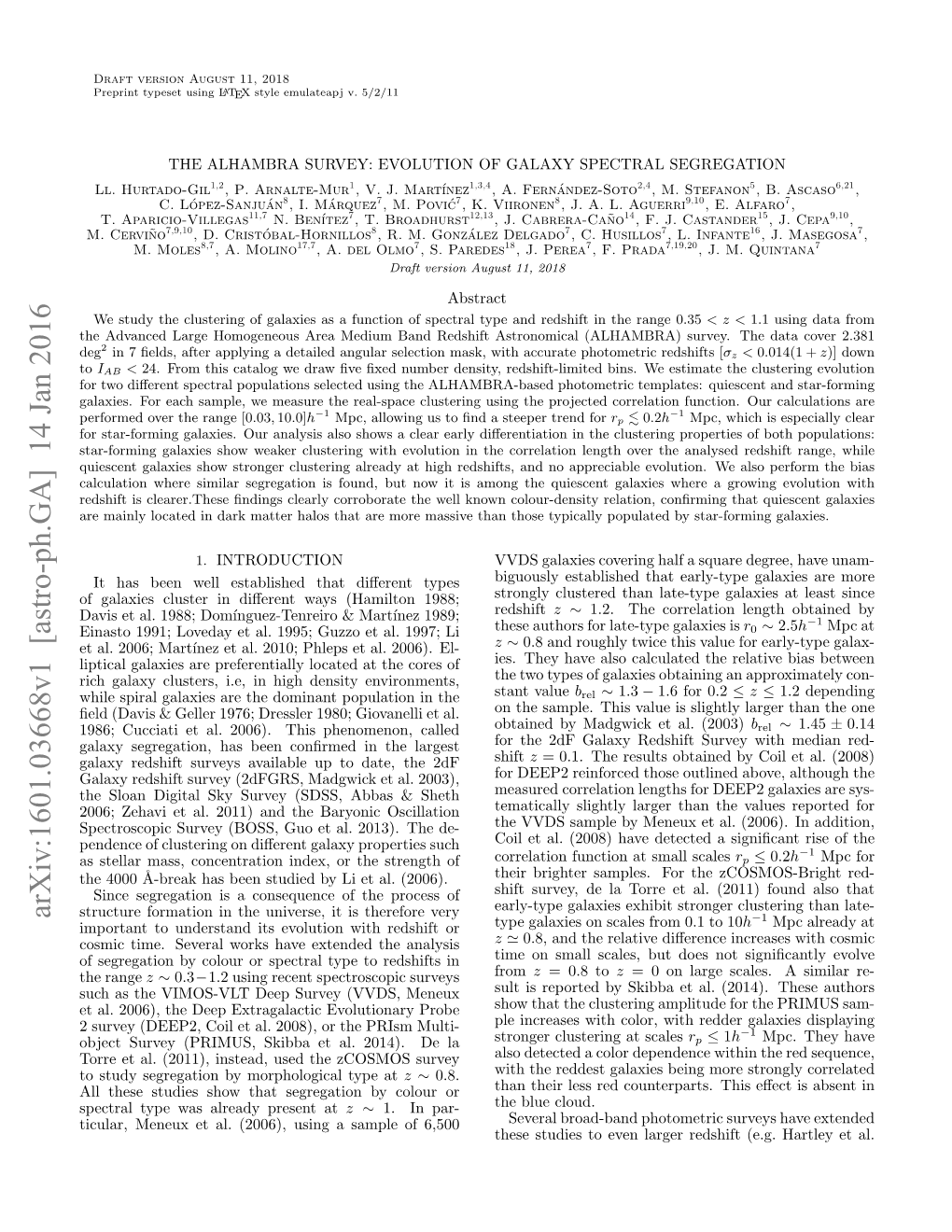 THE ALHAMBRA SURVEY: EVOLUTION of GALAXY SPECTRAL SEGREGATION Ll