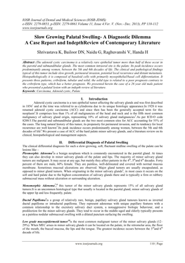 Slow Growing Palatal Swelling- a Diagnostic Dilemma a Case Report and Indepthreview of Contemporary Literature