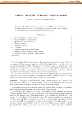 EXPLICIT METHODS for HILBERT MODULAR FORMS Contents 1. Classical