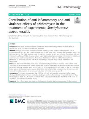 Contribution of Anti-Inflammatory and Anti-Virulence Effects of Azithromycin (AZM) in Ocular Surface Infection Treatment