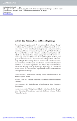 Lesbian, Gay, Bisexual, Trans and Queer Psychology: an Introduction Victoria Clarke, Sonja J