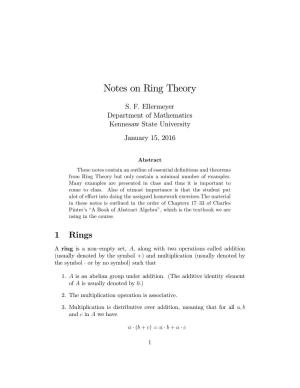 Notes on Ring Theory