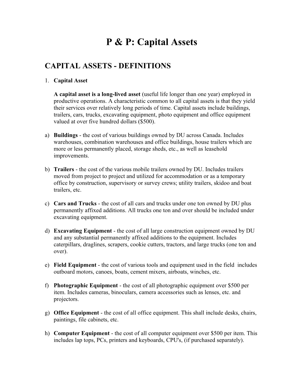 P & P: Capital Assets