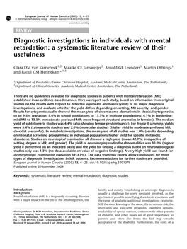 Diagnostic Investigations in Individuals with Mental Retardation: a Systematic Literature Review of Their Usefulness