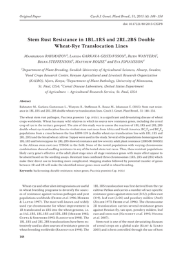 Stem Rust Resistance in 1BL.1RS and 2RL.2BS Double Wheat-Rye Translocation Lines